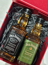 Load image into Gallery viewer, Jack Daniels Doubles Gift Box - Old No.7 & Apple Tennessee Whiskey Miniature Bottles - 5cl - Red Gift Box with Grosgrain Ribbon