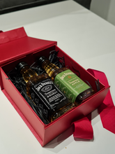 Load image into Gallery viewer, Jack Daniels Doubles Gift Box - Old No.7 & Apple Tennessee Whiskey Miniature Bottles - 5cl - Red Gift Box with Grosgrain Ribbon
