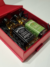 Load image into Gallery viewer, Jack Daniels Doubles Gift Box - Old No.7 & Apple Tennessee Whiskey Miniature Bottles - 5cl - Red Gift Box with Grosgrain Ribbon