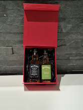 Load image into Gallery viewer, Jack Daniels Doubles Gift Box - Old No.7 & Apple Tennessee Whiskey Miniature Bottles - 5cl - Red Gift Box with Grosgrain Ribbon