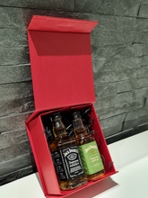 Load image into Gallery viewer, Jack Daniels Doubles Gift Box - Old No.7 & Apple Tennessee Whiskey Miniature Bottles - 5cl - Red Gift Box with Grosgrain Ribbon