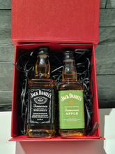 Load image into Gallery viewer, Jack Daniels Doubles Gift Box - Old No.7 &amp; Apple Tennessee Whiskey Miniature Bottles - 5cl - Red Gift Box with Grosgrain Ribbon
