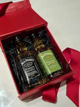 Load image into Gallery viewer, Jack Daniels Doubles Gift Box - Old No.7 &amp; Apple Tennessee Whiskey Miniature Bottles - 5cl - Red Gift Box with Grosgrain Ribbon
